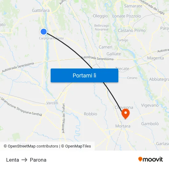 Lenta to Parona map