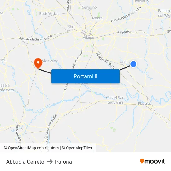 Abbadia Cerreto to Parona map