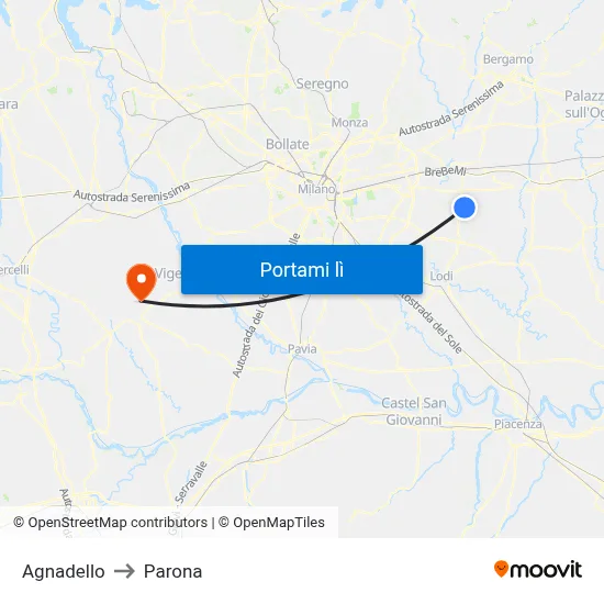 Agnadello to Parona map