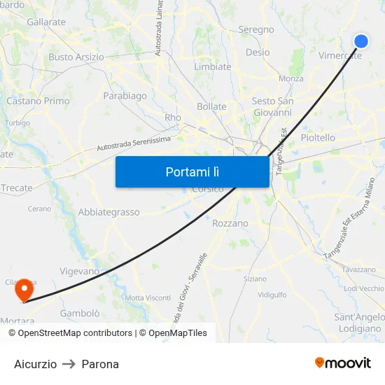 Aicurzio to Parona map
