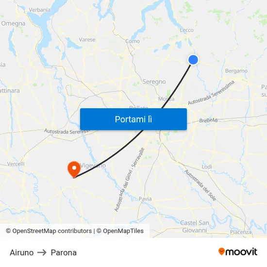 Airuno to Parona map