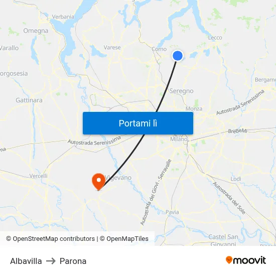 Albavilla to Parona map