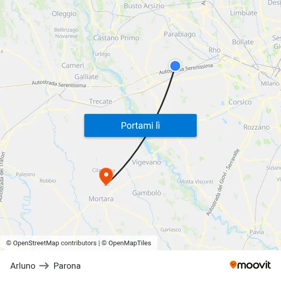 Arluno to Parona map