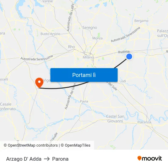 Arzago D' Adda to Parona map