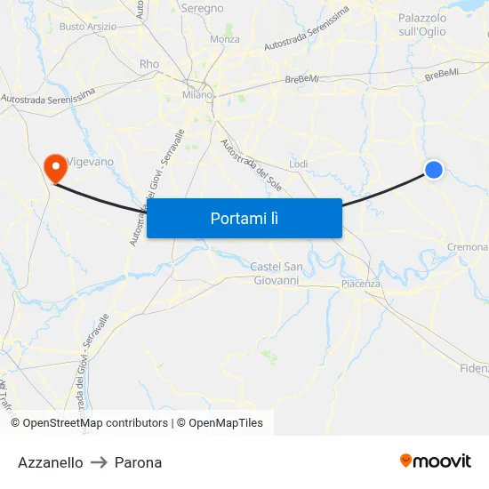 Azzanello to Parona map