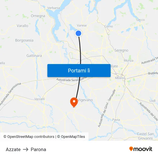 Azzate to Parona map