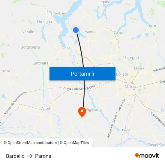 Bardello to Parona map
