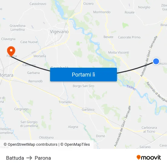 Battuda to Parona map