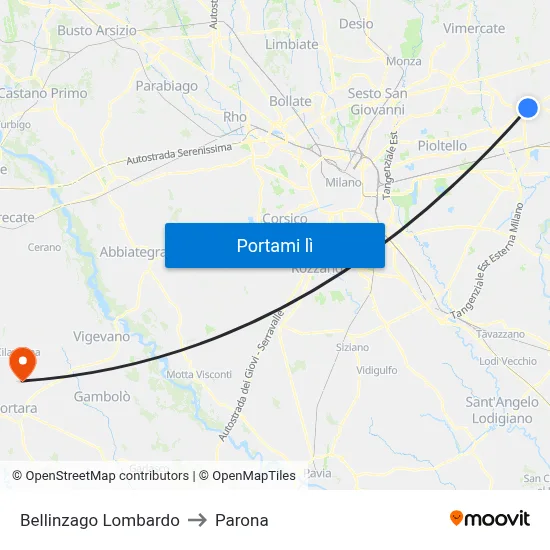 Bellinzago Lombardo to Parona map