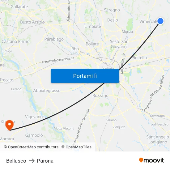 Bellusco to Parona map
