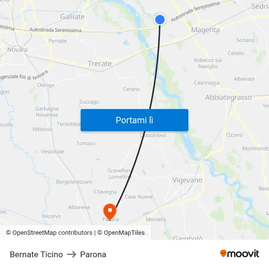 Bernate Ticino to Parona map