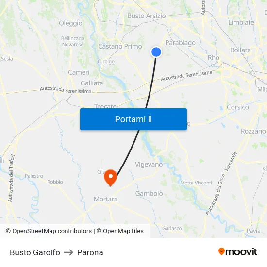 Busto Garolfo to Parona map