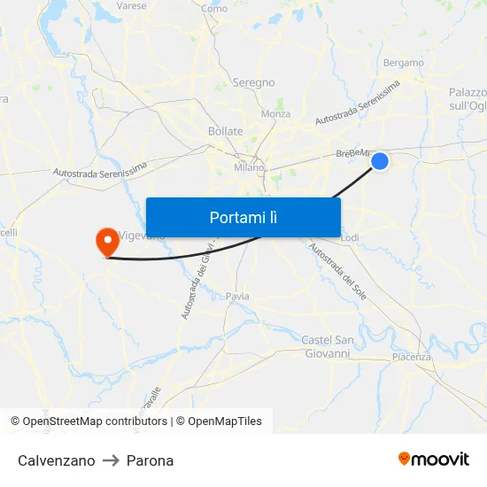 Calvenzano to Parona map