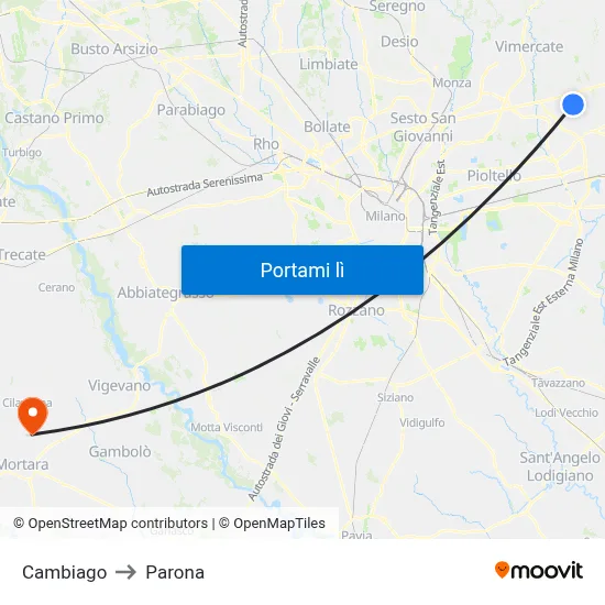 Cambiago to Parona map