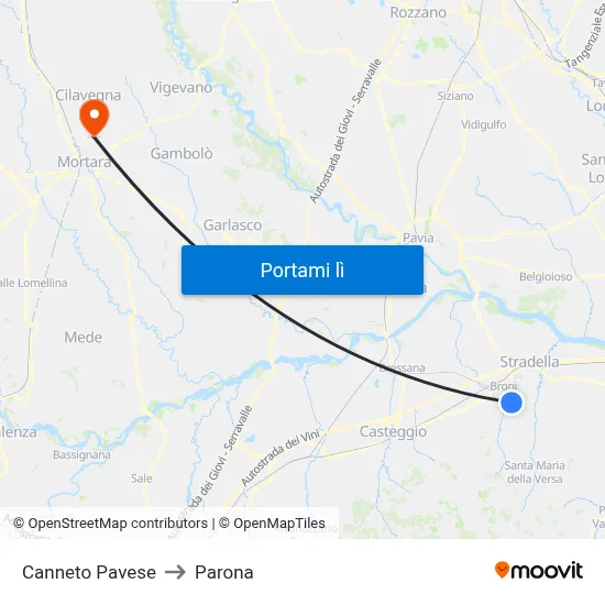 Canneto Pavese to Parona map