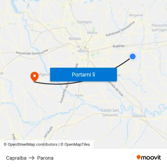 Capralba to Parona map