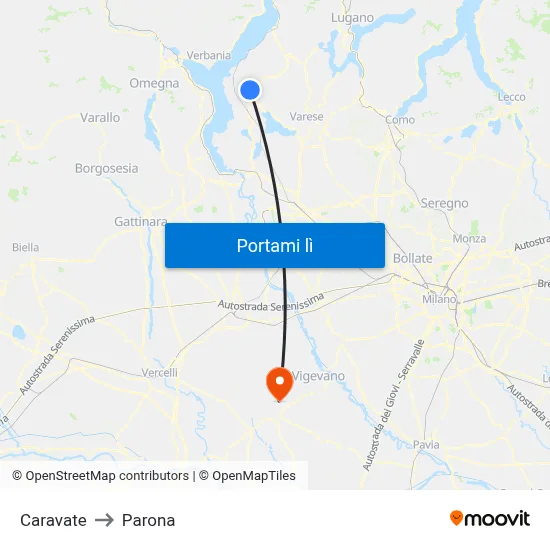 Caravate to Parona map