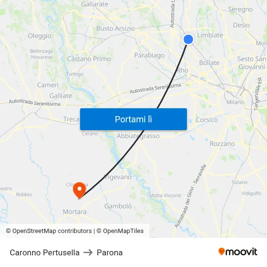Caronno Pertusella to Parona map