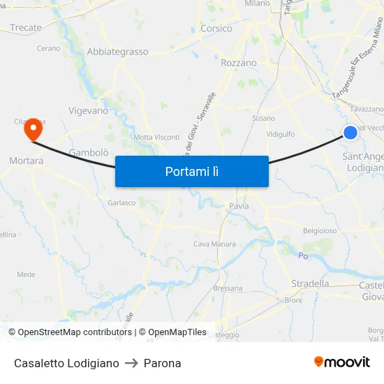Casaletto Lodigiano to Parona map