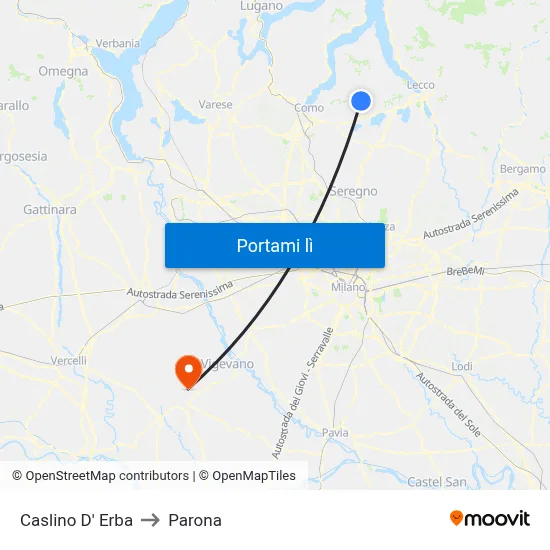 Caslino D' Erba to Parona map