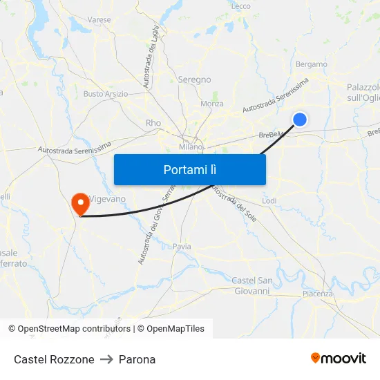 Castel Rozzone to Parona map