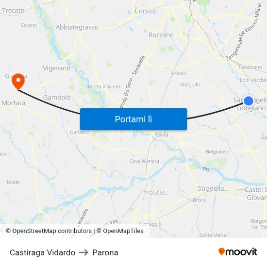 Castiraga Vidardo to Parona map