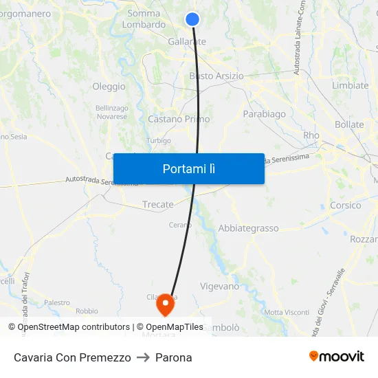 Cavaria Con Premezzo to Parona map