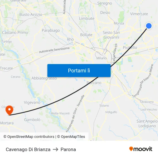 Cavenago Di Brianza to Parona map