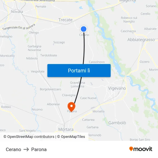 Cerano to Parona map