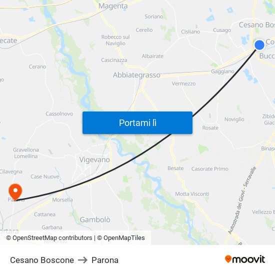 Cesano Boscone to Parona map