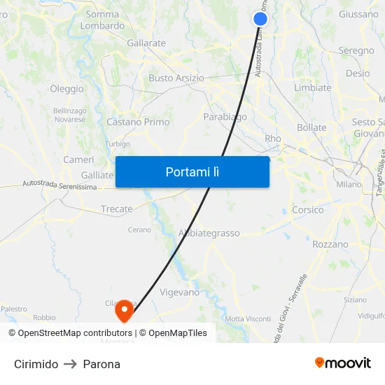 Cirimido to Parona map