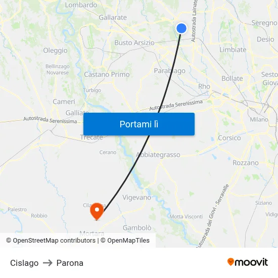 Cislago to Parona map