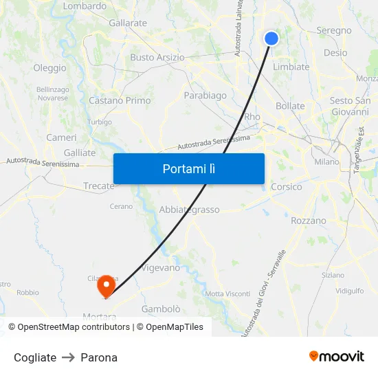 Cogliate to Parona map
