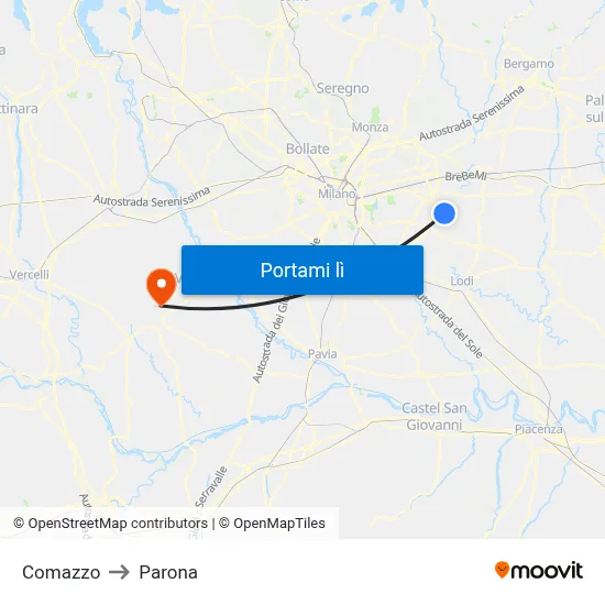Comazzo to Parona map