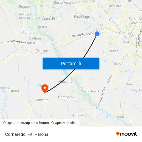 Cornaredo to Parona map