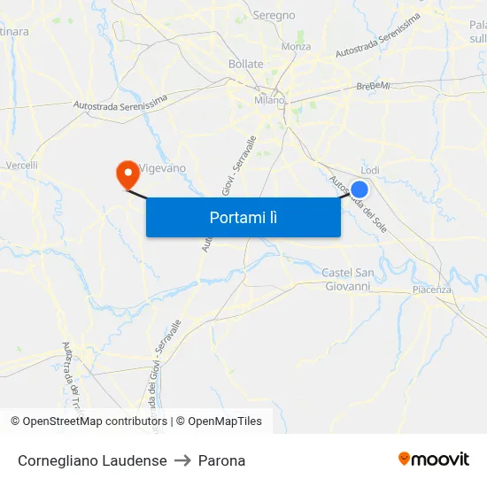 Cornegliano Laudense to Parona map