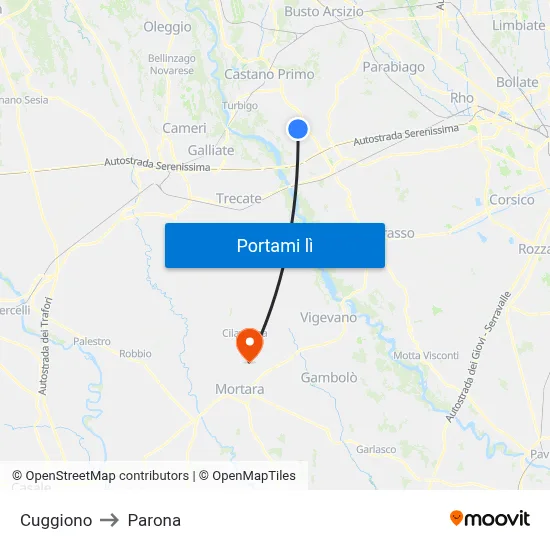 Cuggiono to Parona map