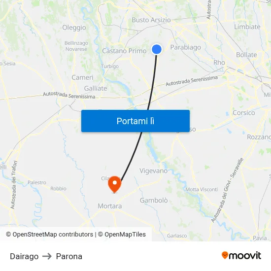 Dairago to Parona map