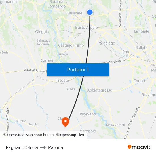 Fagnano Olona to Parona map