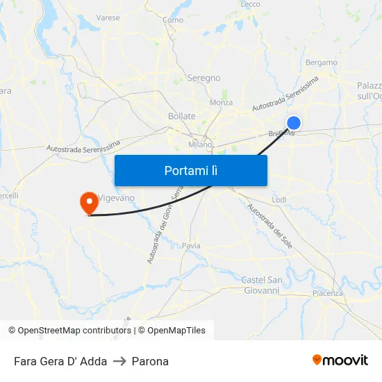 Fara Gera D' Adda to Parona map