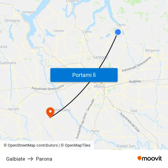 Galbiate to Parona map