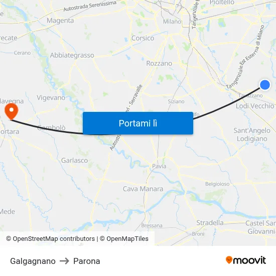 Galgagnano to Parona map