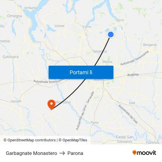 Garbagnate Monastero to Parona map