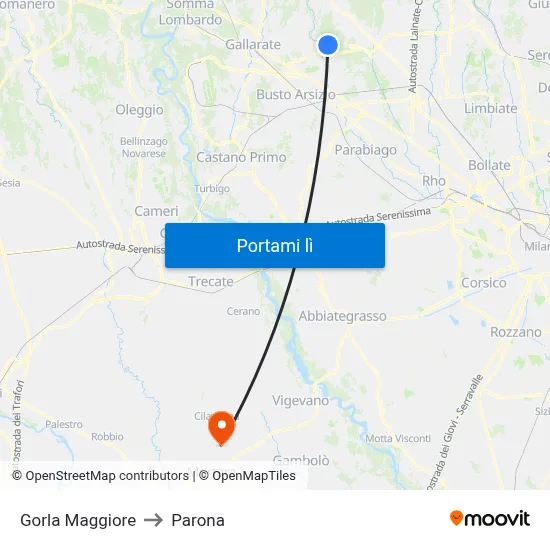 Gorla Maggiore to Parona map