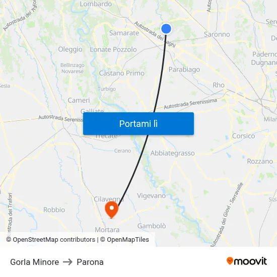 Gorla Minore to Parona map