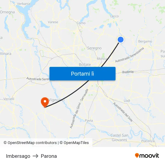 Imbersago to Parona map