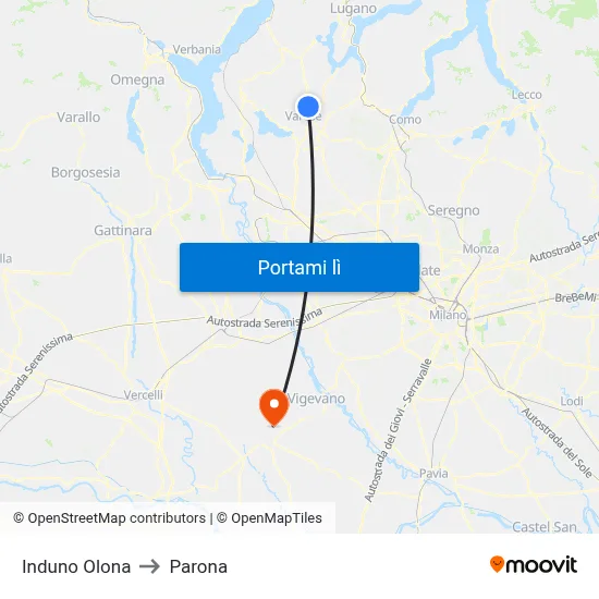 Induno Olona to Parona map