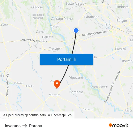 Inveruno to Parona map