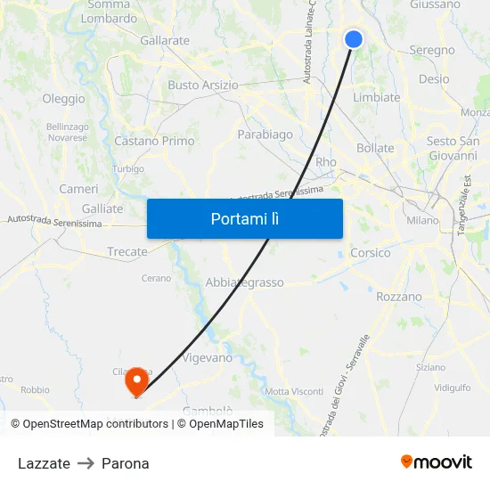 Lazzate to Parona map