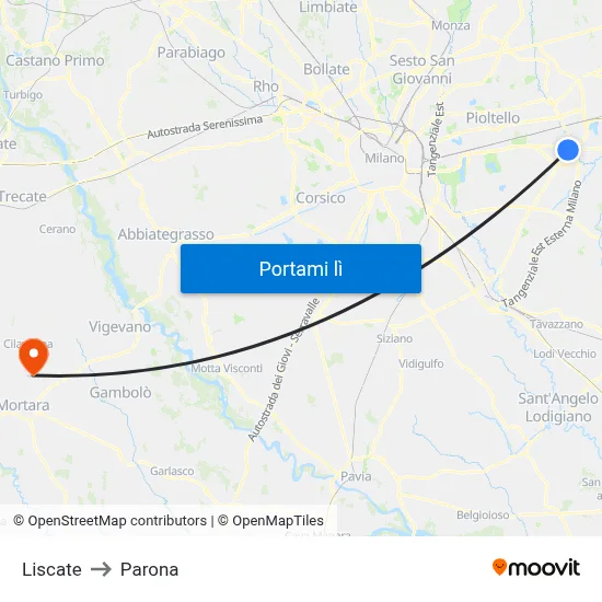 Liscate to Parona map